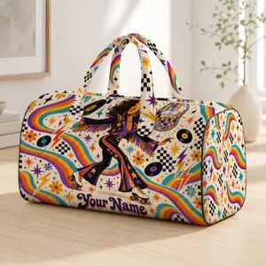 Retro Roller Skate and Vinyl Record Nostalgia for Disco Nights and Weekend Getaways Quilted Weekend Bag