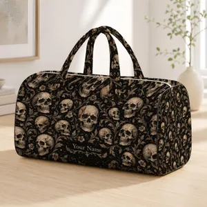 Vintage Sepia Skulls for Halloween Travel, Gothic Style and Dark Academia Getaways Quilted Weekend Bag