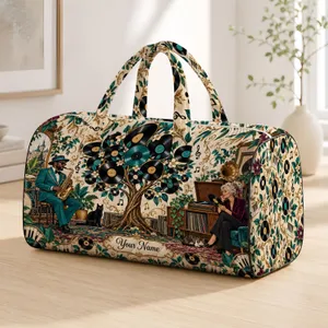 Retro Vinyl Record Tree And Jazz Musicians For Music Lover Weekend Travel Escapes Quilted Weekend Bag