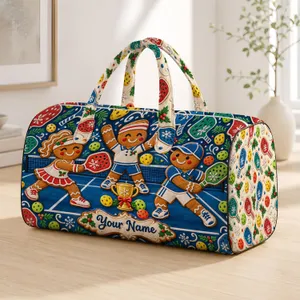 Gingerbread Pickleball Players for Festive Courtside Fun and Active Holiday Getaways Quilted Weekend Bag