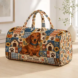 Puppy Paw And Dachshund Patchwork For Cozy Pet Lover Getaways And Family Travel Quilted Weekend Bag