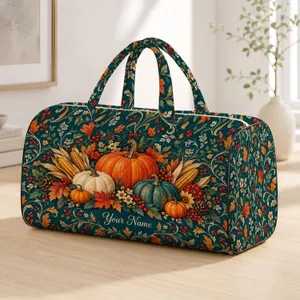 Autumn Pumpkin and Cornucopia Harvest for Cozy Fall Getaways and Thanksgiving Travel Quilted Weekend Bag