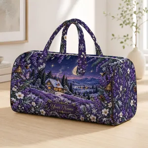 Lavender Winter Cottage, Snowy Botanicals for Peaceful Holiday Getaways and Travel Quilted Weekend Bag