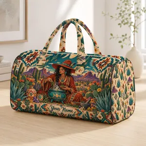 Southwestern Desert Witch Cactus Scene for Bohemian Travel and Weekend Getaways Quilted Weekend Bag