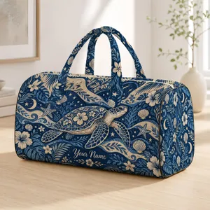 Blue Sea Turtle Coastal Motifs for Beach Getaways and Relaxed Ocean Weekend Escapes Quilted Weekend Bag