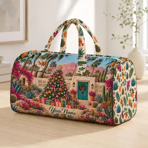 Tropical Desert Christmas House, Palm Trees and Colorful Gifts for Holiday Getaways Quilted Weekend Bag