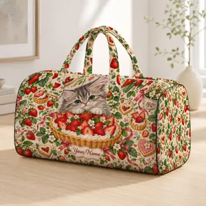 Strawberry Tart Kitten Bakery Delight for Sweet Weekend Getaways and Picnic Lovers Quilted Weekend Bag