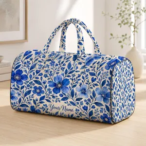 Cobalt Coastal Wildflowers for Sunny Beach Days and Relaxed Weekend Getaways Quilted Weekend Bag