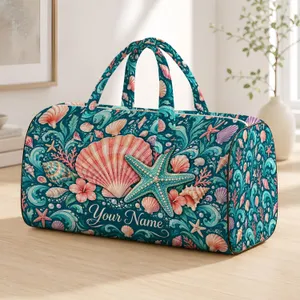 Pastel Seashells And Starfish For Coastal Getaways And Relaxed Beach Travel Everyday Quilted Weekend Bag