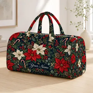 Navy Poinsettias And Candy Canes For Festive Holiday Travel And Winter Getaways Quilted Weekend Bag