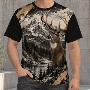 Deer Mountain Forest Scene for Hunting Trips and Everyday Outdoor Adventures All-over Print Unisex T-shirt