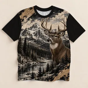 Deer Mountain Forest Scene for Hunting Trips and Everyday Outdoor Adventures All-over Print Unisex T-shirt