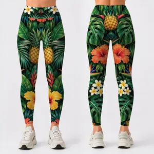 Tropical Pineapple, Hibiscus and Palm Leaves for Sunny Resort Getaways and Vacations Leggings