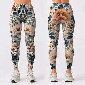Watercolor Teal And Rust Wildflowers For Relaxed Coastal Weekends And Garden Strolls Leggings