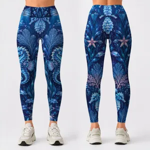 Blue Seahorses And Starfish For Coastal Getaways And Ocean Lovers Leggings