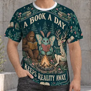 Woodland Readers and Campfire Story for Cozy Halloween Book Lovers All-over Print Unisex T-shirt