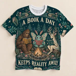 Woodland Readers and Campfire Story for Cozy Halloween Book Lovers All-over Print Unisex T-shirt