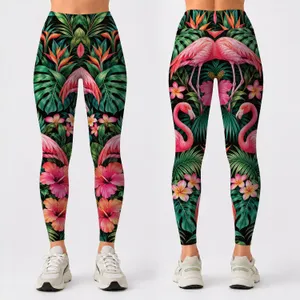 Tropical Flamingos and Palm Leaves for Beach Days, Island Travel, and Summer Getaways Leggings