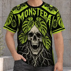 Skull and Monstera Gothic Look for Halloween Parties and Plant Lovers All-over Print Unisex T-shirt