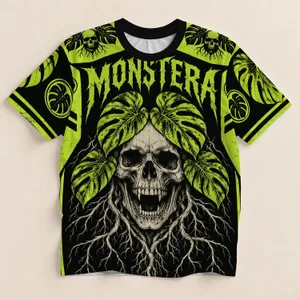 Skull and Monstera Gothic Look for Halloween Parties and Plant Lovers All-over Print Unisex T-shirt
