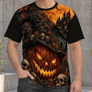Jack-O'-Lantern Skulls, Witch Hat And Haunted Castle For Halloween Night Wear All-over Print Unisex T-shirt