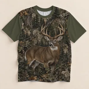Realistic Buck in Woodland Camouflage for Hunting Hiking and Outdoor Adventures All-over Print Unisex T-shirt