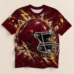 Burgundy Football Helmet and Gold Sparks for Game Day Streetwear Fans All-over Print Unisex T-shirt