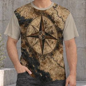 Vintage Compass Rose and Antique Map for Hiking, Travel and Outdoor Adventure Gifts All-over Print Unisex T-shirt