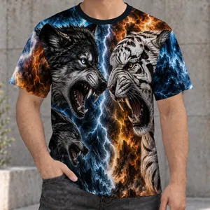 Wolf And White Tiger Storm Scene For Outdoor Adventure And Everyday Streetwear Style All-over Print Unisex T-shirt