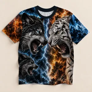 Wolf And White Tiger Storm Scene For Outdoor Adventure And Everyday Streetwear Style All-over Print Unisex T-shirt