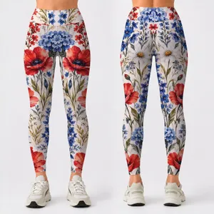 Red White And Blue Wildflowers For Summer Fourth Of July Celebrations For Women Leggings