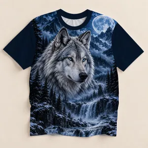 Blue Moon Wolf Mountain Waterfall Wilderness for Hiking and Outdoor Adventures All-over Print Unisex T-shirt
