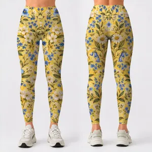 Yellow Blue Wildflowers for Sunny Commutes and Casual Everyday Outings Leggings