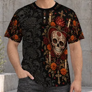 Sacred Heart Sugar Skull With Roses For Day Of The Dead Celebrations And Devotion All-over Print Unisex T-shirt