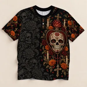 Sacred Heart Sugar Skull With Roses For Day Of The Dead Celebrations And Devotion All-over Print Unisex T-shirt