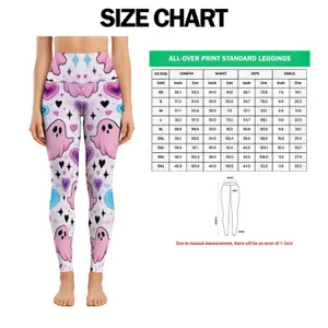 Pink Ghosts and Neon Hearts for Halloween Parties and Spooky Season Fun Leggings