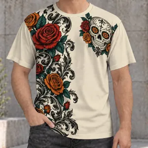 Sugar Skull and Baroque Roses for Día de los Muertos and Halloween Party Celebrations All-over Print Unisex T-shirt