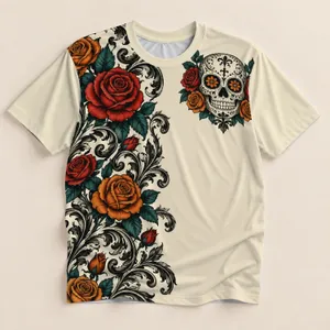 Sugar Skull and Baroque Roses for Día de los Muertos and Halloween Party Celebrations All-over Print Unisex T-shirt