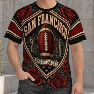 San Francisco Football Roses and Bridge Crest for Game Day City Sports Fans All-over Print Unisex T-shirt