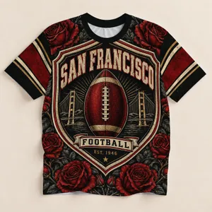 San Francisco Football Roses and Bridge Crest for Game Day City Sports Fans All-over Print Unisex T-shirt