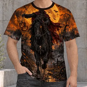 Pumpkin-Carrying Headless Rider and Black Horse for Halloween Night Celebrations All-over Print Unisex T-shirt