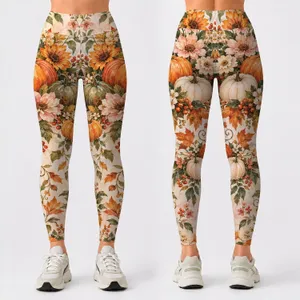 Watercolor Pumpkin Florals for Halloween Harvest Celebrations and Cozy Autumn Days Leggings