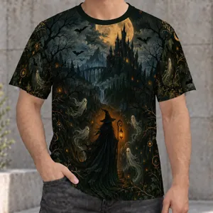 Gothic Witch and Haunted Castle Scene for Halloween Parties and Costume Nights All-over Print Unisex T-shirt