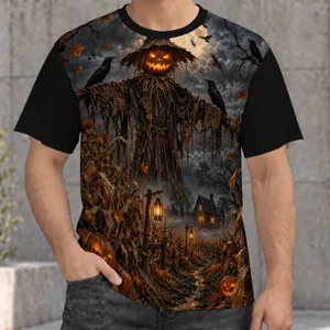 Pumpkin Scarecrow Crow Cornfield Scene for Halloween Night Celebrations All-over Print Unisex T-shirt