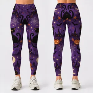 Black Cats, Pumpkins and Spiderwebs for Spooky Halloween Night Out Leggings