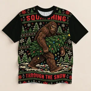 Shaggy Bigfoot Holiday Scene For Festive Winter Parties And Cozy Seasonal Days All-over Print Unisex T-shirt