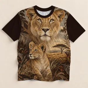 Lion Cub African savannah foliage Lioness And Cub Savannah Scene For Safari Travel And All-over Print Unisex T-shirt