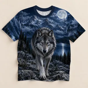 Moonlit Wolf and Alpine Lake Wilderness for Camping, Hiking and Outdoor Nature Lovers All-over Print Unisex T-shirt