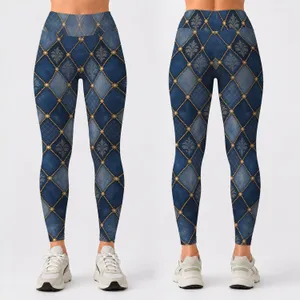Indigo Gold Studded Rhombus Lattice for Y2K Streetwear and Night Out Style Leggings