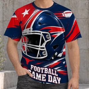 Football Helmet Red Navy Game Day Spirit for Youth Fans on Stadium Saturdays and Tailgates All-over Print Unisex T-shirt